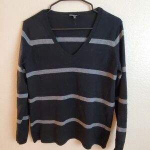 Eileen Fisher Merino Wool Black Striped Pullover Soft Cozy Cardigan Sweater